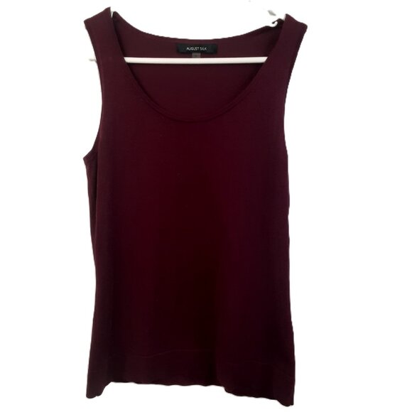 August Silk Womans Sleeveless Top SMALL Burgandy Silk Blend Pullover Career Fall - Picture 1 of 8